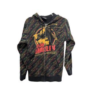 Bob Marley Full Zip Hoodie Zion Rootswear Womens Black Long Sleeve Rasta Sz M